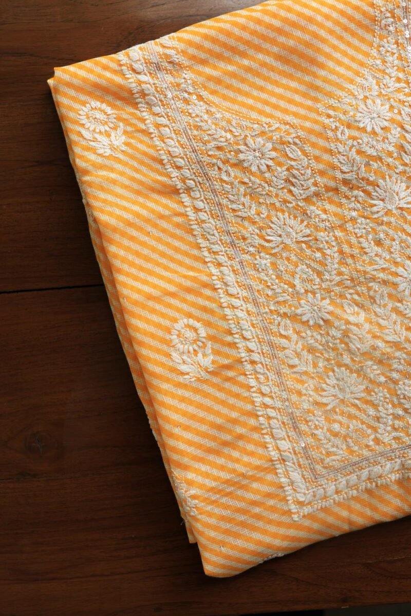 Yellow Kota Cotton Chikankari Unstitched Kurta Fabrics