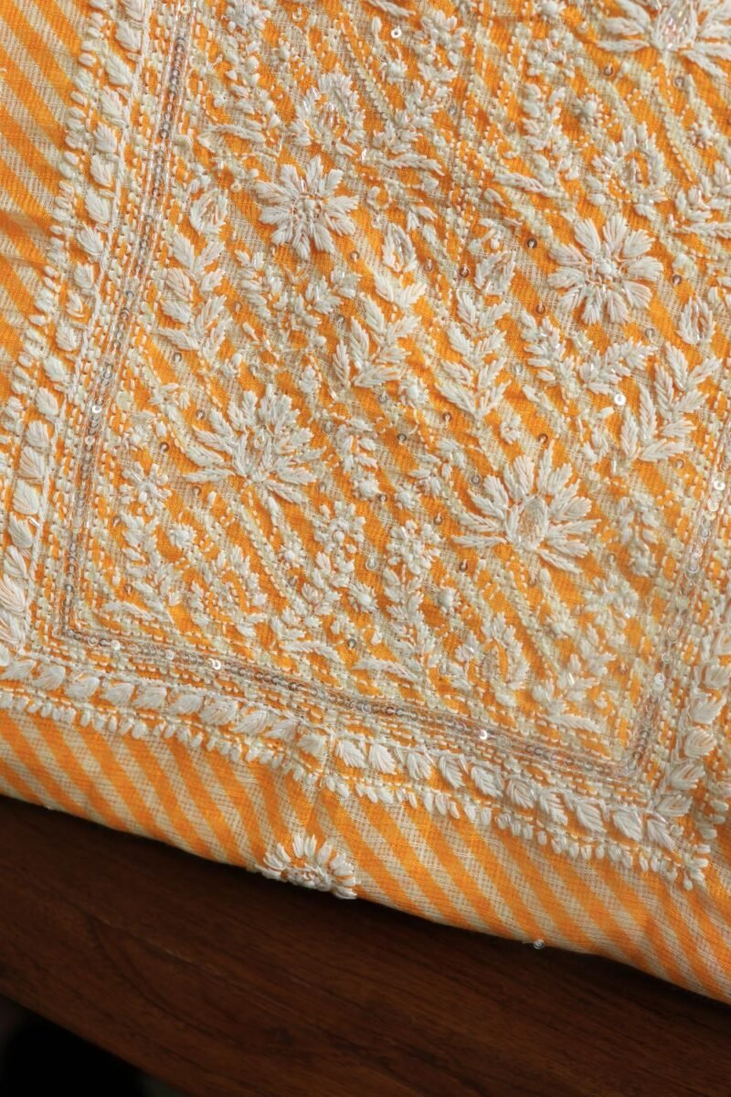 Yellow Kota Cotton Chikankari Unstitched Kurta Fabrics