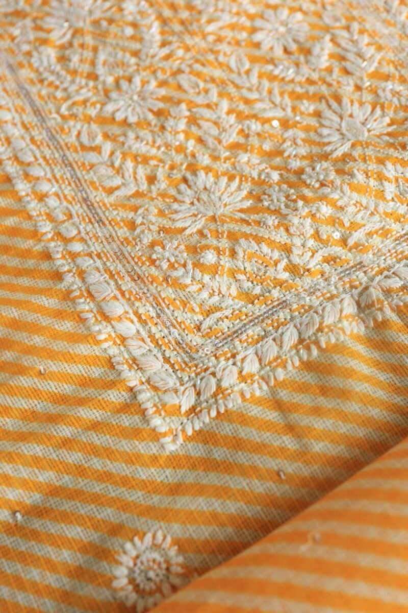 Yellow Kota Cotton Chikankari Unstitched Kurta Fabrics