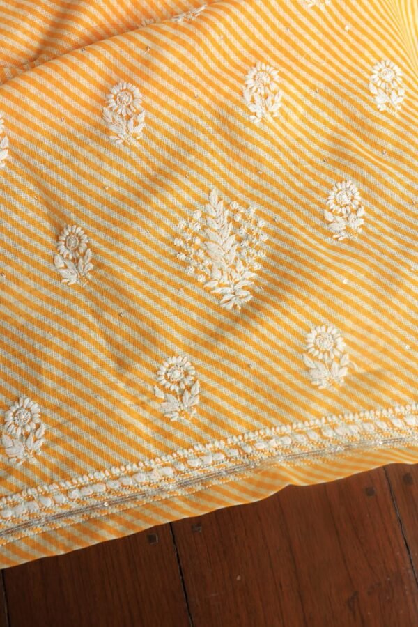 Yellow Kota Cotton Chikankari Unstitched Kurta Fabrics - Image 4