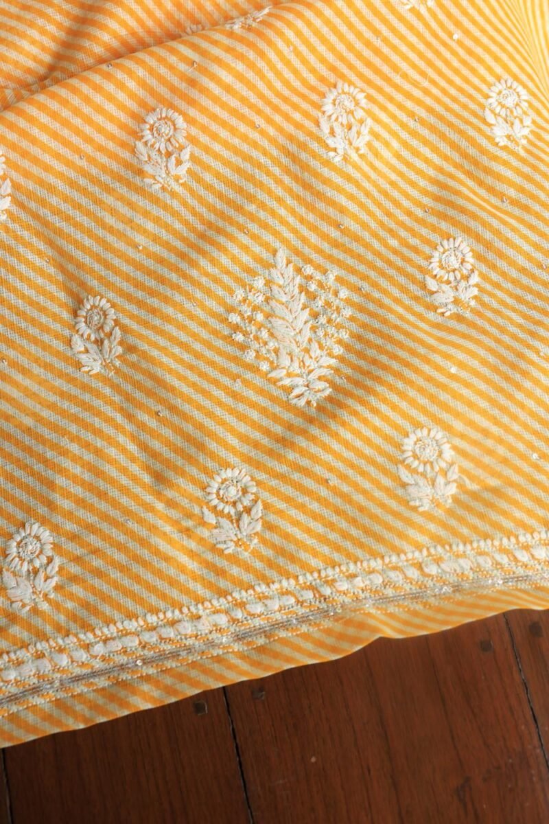 Yellow Kota Cotton Chikankari Unstitched Kurta Fabrics