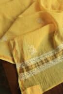 Yellow Mal Cotton Chikankari Unstitched Kurta Dupatta Fabrics With Kamdani