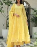 Yellow Noor Organza Badla Anarkali With Dupatta
