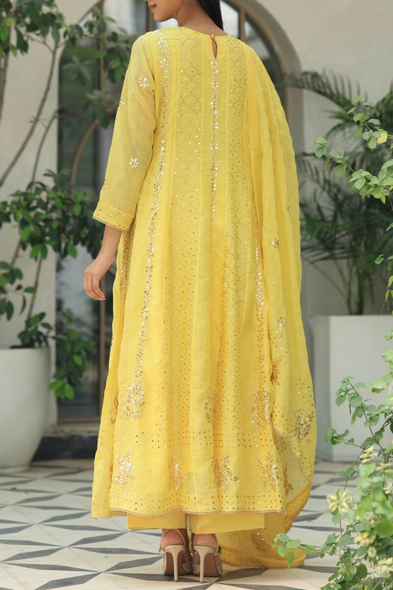 Yellow Noor Organza Badla Anarkali With Dupatta