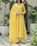 Yellow Noor Organza Badla Anarkali With Dupatta