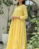 Yellow Noor Organza Badla Anarkali With Dupatta