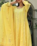 Yellow Noor Organza Badla Anarkali With Dupatta