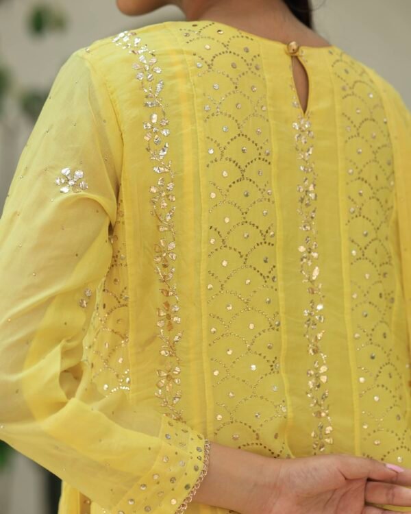 Yellow Noor Organza Badla Anarkali With Dupatta - Image 6