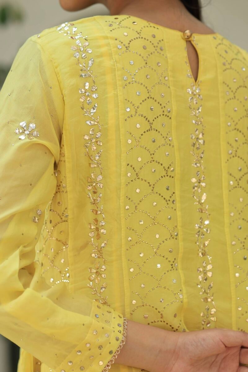 Yellow Noor Organza Badla Anarkali With Dupatta