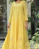 Yellow Noor Organza Badla Anarkali With Dupatta
