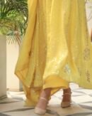 Yellow Noor Organza Badla Anarkali With Dupatta