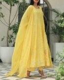 Yellow Noor Organza Badla Anarkali With Dupatta