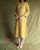 Yellow Noor Organza Silk Chikankari Straight Cut Kurta Dupatta Set