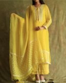 Yellow Mukaish Kamdani Noor Organza Chikankari Kurta Set