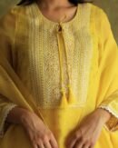 Yellow Mukaish Kamdani Noor Organza Chikankari Kurta Set