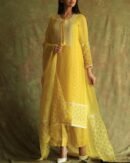 Yellow Mukaish Kamdani Noor Organza Chikankari Kurta Set