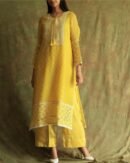 Yellow Mukaish Kamdani Noor Organza Chikankari Kurta Set