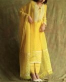 Yellow Mukaish Kamdani Noor Organza Chikankari Kurta Set