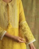 Yellow Mukaish Kamdani Noor Organza Chikankari Kurta Set