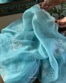 Ice Blue Noor Organza Cutwork Chikankari Saree