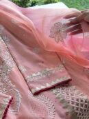 Chanderi Daraz Applique Chikankari Mukaish Kurta Dupatta Set