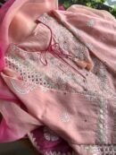 Chanderi Daraz Applique Chikankari Mukaish Kurta Dupatta Set