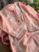 Chanderi Daraz Applique Chikankari Mukaish Kurta Dupatta Set