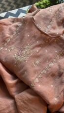 Brick Rose shade Tissue Silk Chikankari Anagarkha