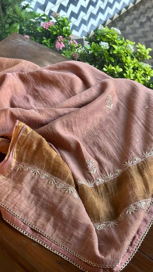 Brick Rose shade Tissue Silk Chikankari Anagarkha - Image 8