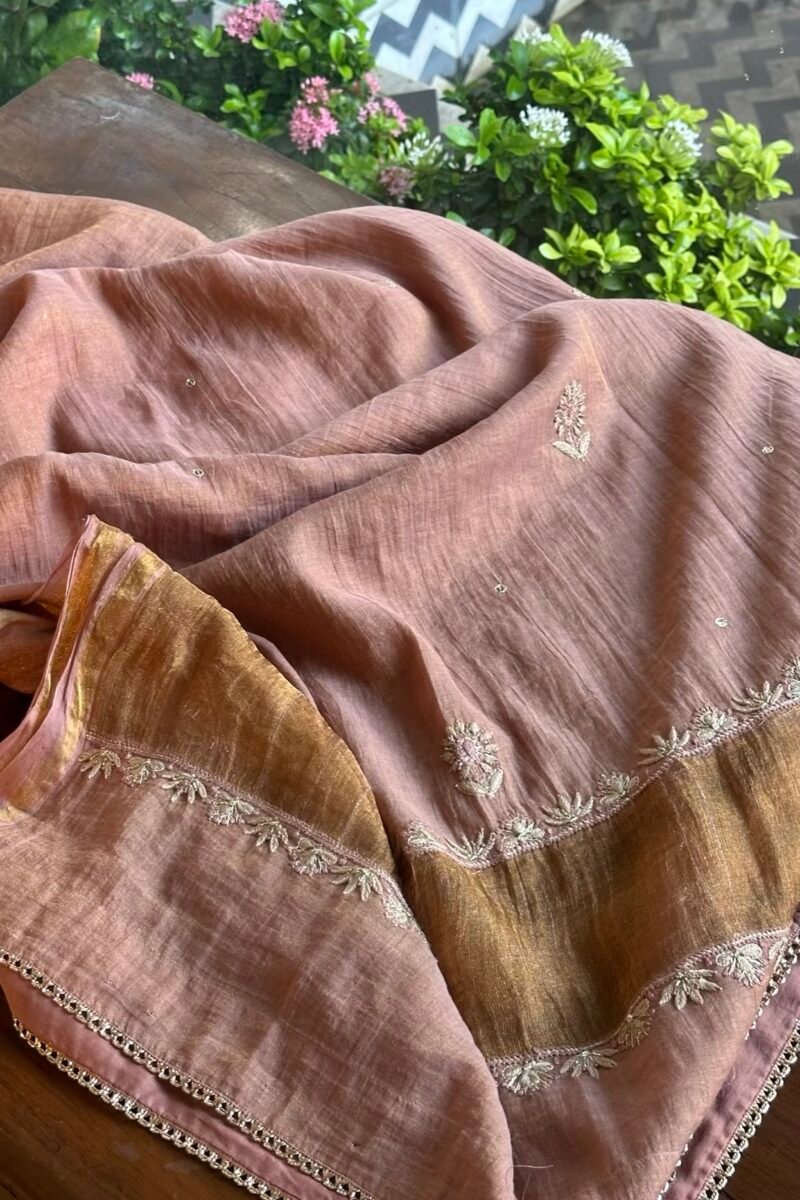 Brick Rose shade Tissue Silk Chikankari Anagarkha