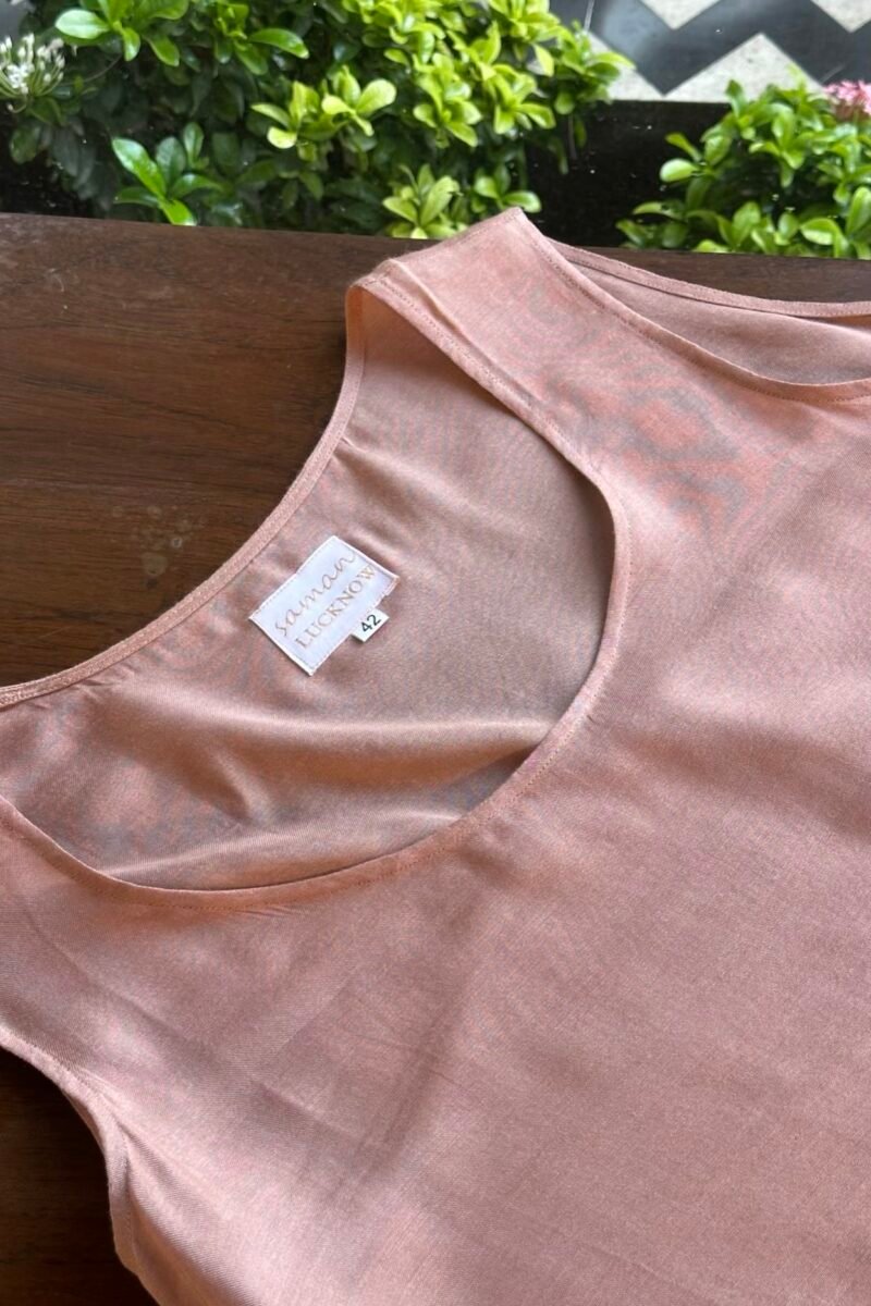 Brick Rose shade Tissue Silk Chikankari Anagarkha