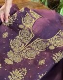 Deep Purple Noor Organza Silk Chikankari Unstitched Fabrics