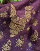 Deep Purple Noor Organza Silk Chikankari Unstitched Fabrics