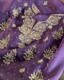 Deep Purple Noor Organza Silk Chikankari Unstitched Fabrics
