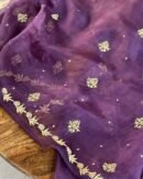 Deep Purple Noor Organza Silk Chikankari Unstitched Fabrics