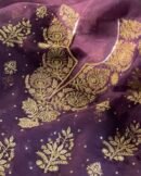 Deep Purple Noor Organza Silk Chikankari Unstitched Fabrics
