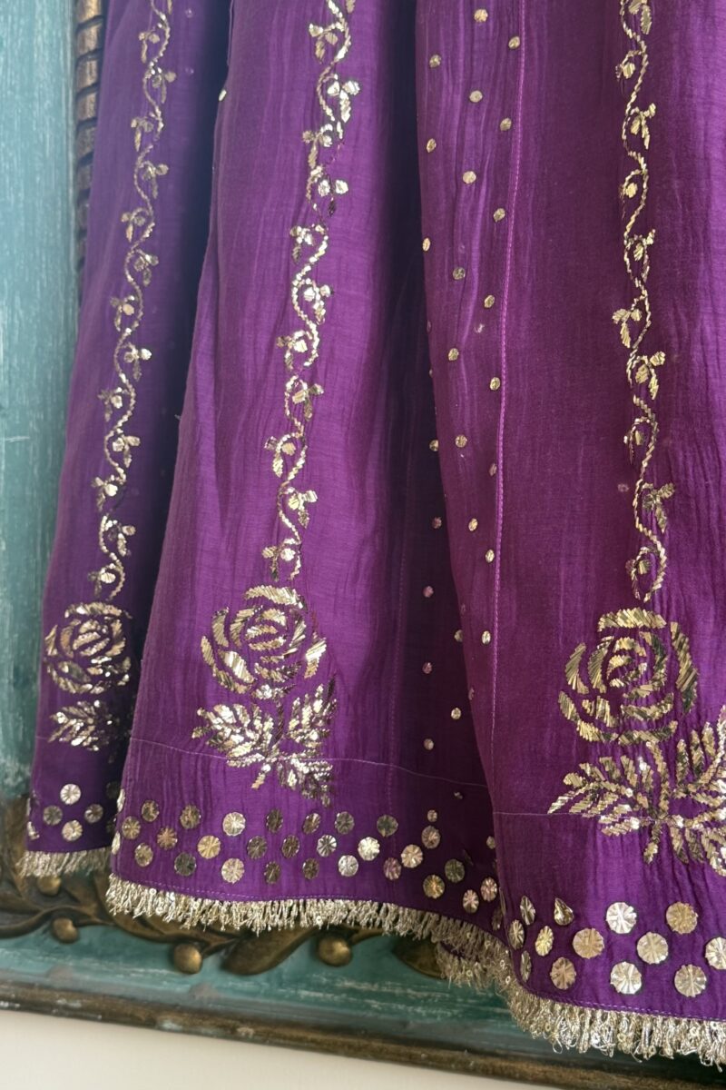 Deep Purple Mal Chanderi Mukaish Badla Anarkali Kurta Set