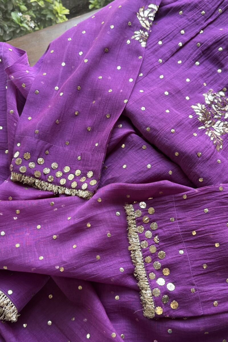 Deep Purple Mal Chanderi Mukaish Badla Anarkali Kurta Set