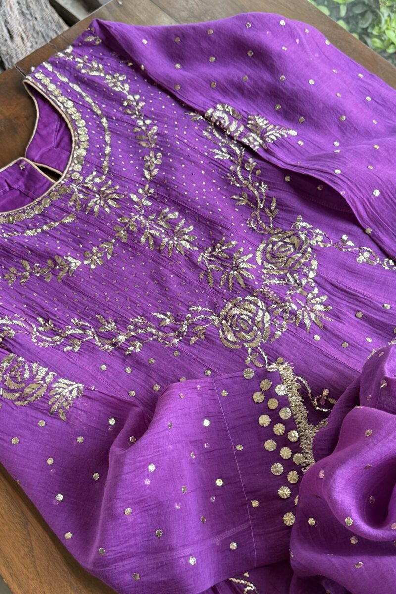 Deep Purple Mal Chanderi Mukaish Badla Anarkali Kurta Set