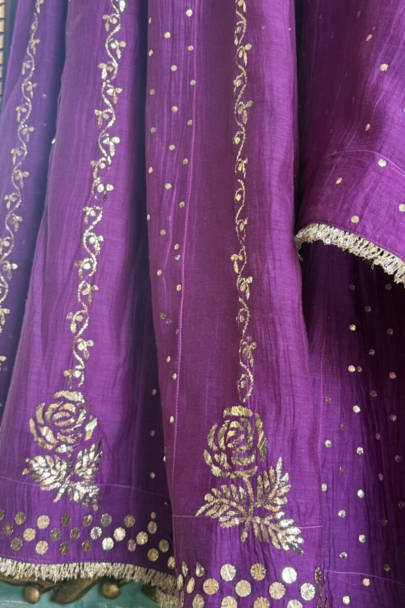 Deep Purple Mal Chanderi Mukaish Badla Anarkali Kurta Set