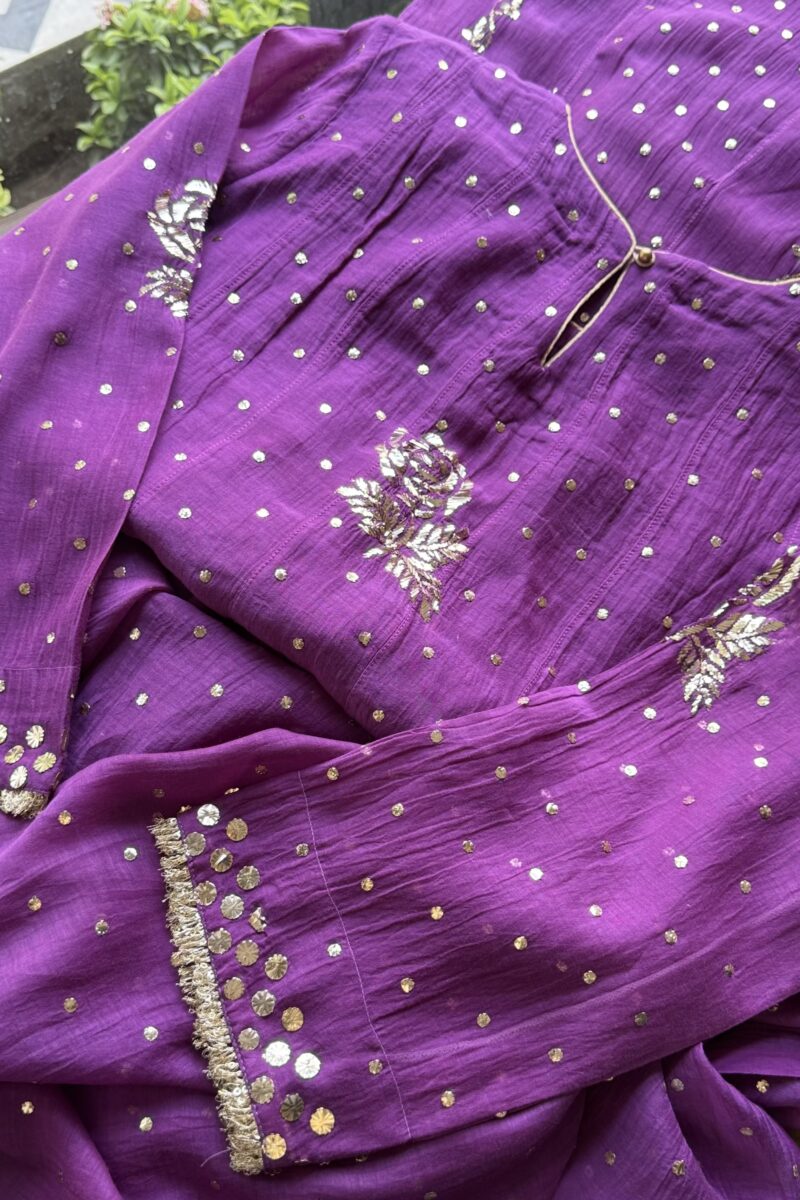 Deep Purple Mal Chanderi Mukaish Badla Anarkali Kurta Set