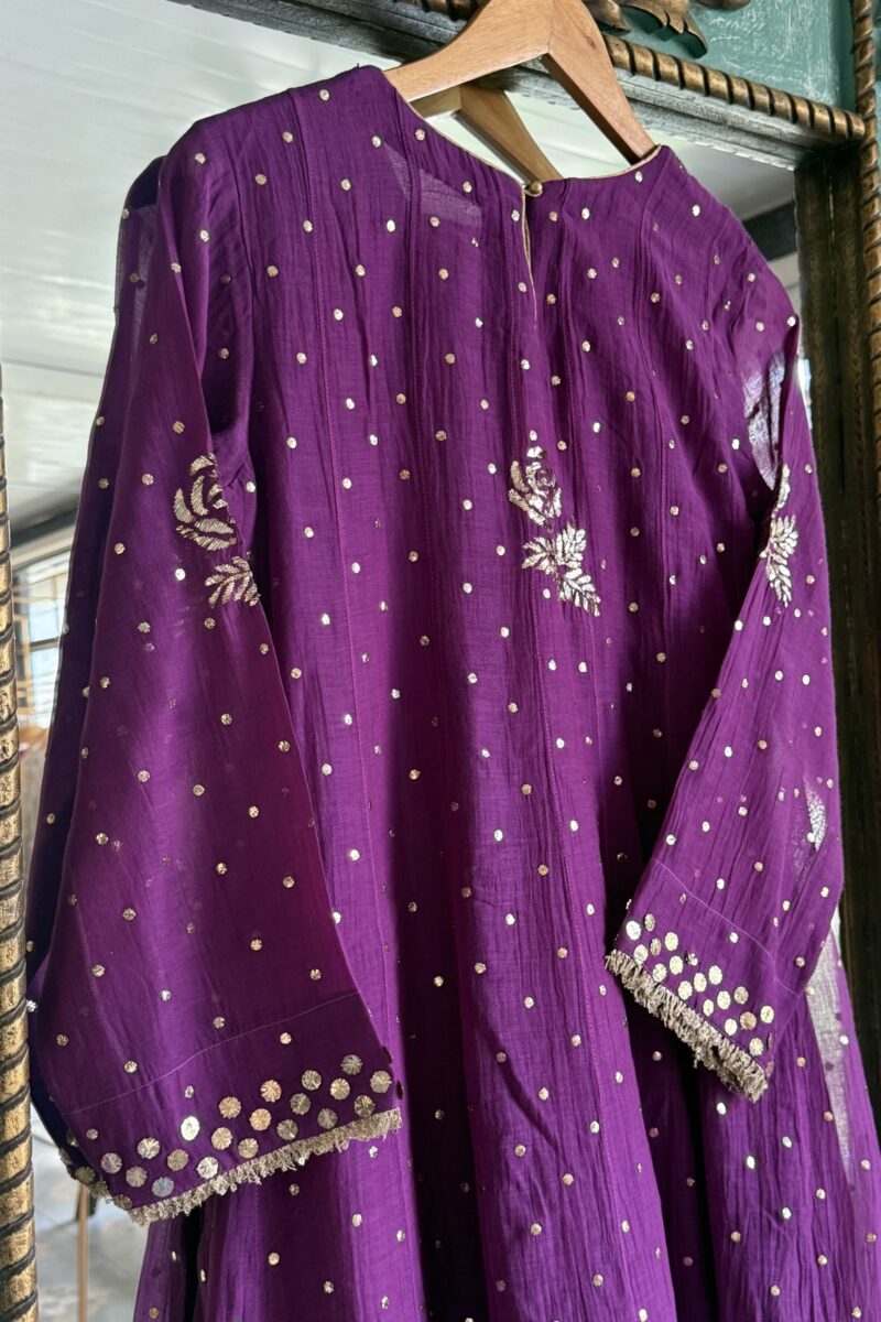 Deep Purple Mal Chanderi Mukaish Badla Anarkali Kurta Set
