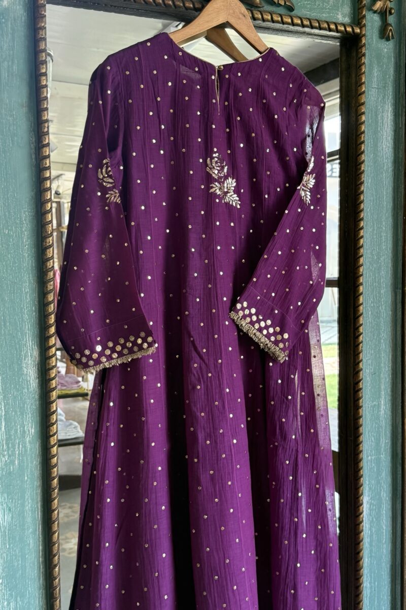 Deep Purple Mal Chanderi Mukaish Badla Anarkali Kurta Set