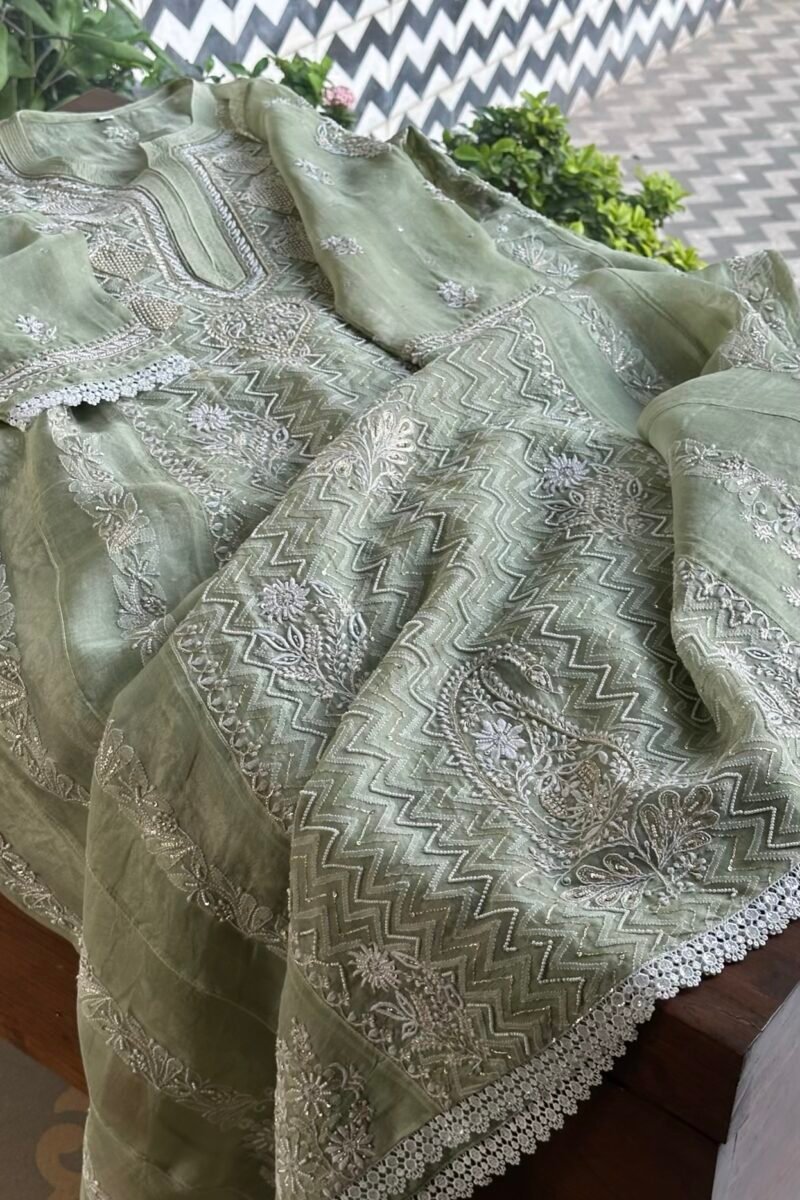 Noor Organza Chikankari Anarkali