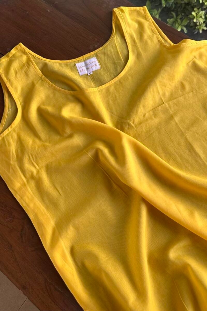 Yellow Malmal Mukaish Kamdani Chikankari Stitched Kurtas Dupatta Set
