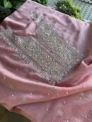 Pink Banarasi Zari Chanderi Chikankari Unstitched Kurta Dupatta Fabric Set