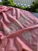 Pink Banarasi Zari Chanderi Chikankari Unstitched Kurta Dupatta Fabric Set