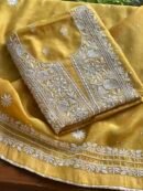 Yellow Banarasi Zari Chanderi Chikankari Unstitched Kurta Dupatta Fabric Set