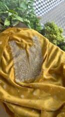 Yellow Banarasi Zari Chanderi Chikankari Unstitched Kurta Dupatta Fabric Set