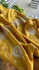 Yellow Banarasi Zari Chanderi Chikankari Unstitched Kurta Dupatta Fabric Set